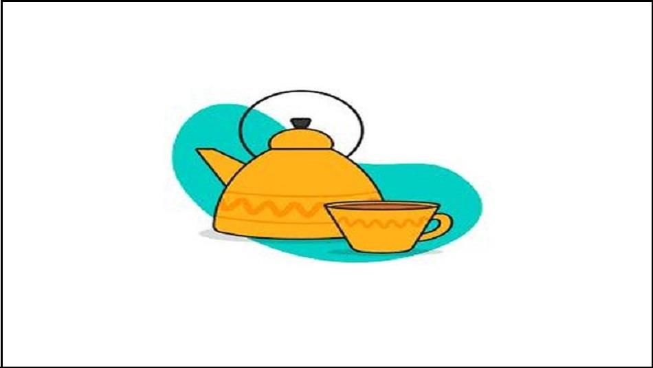 Cartoon image of a yellow teapot and cup