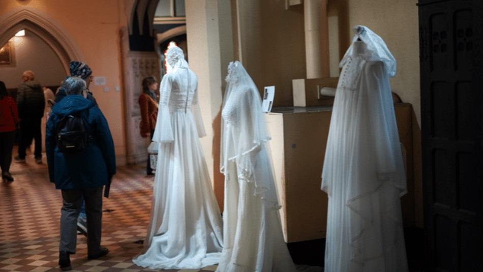 Three wedding dresses, part of the exhibition at Ushaw, Historic House, Chapels and Gardens.