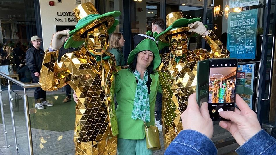 People dressed up for St Patrick's Day in Durham City