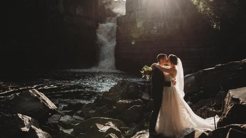 Wedding couple by High Force Waterfall