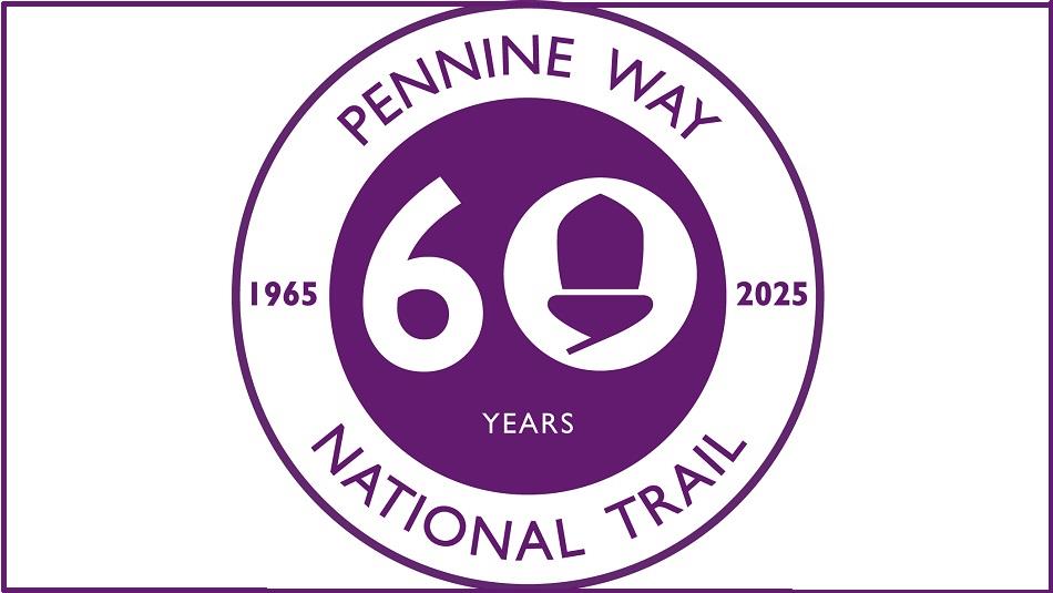 The Pennine Way National Trail 60th anniversary logo.  Purple on white.