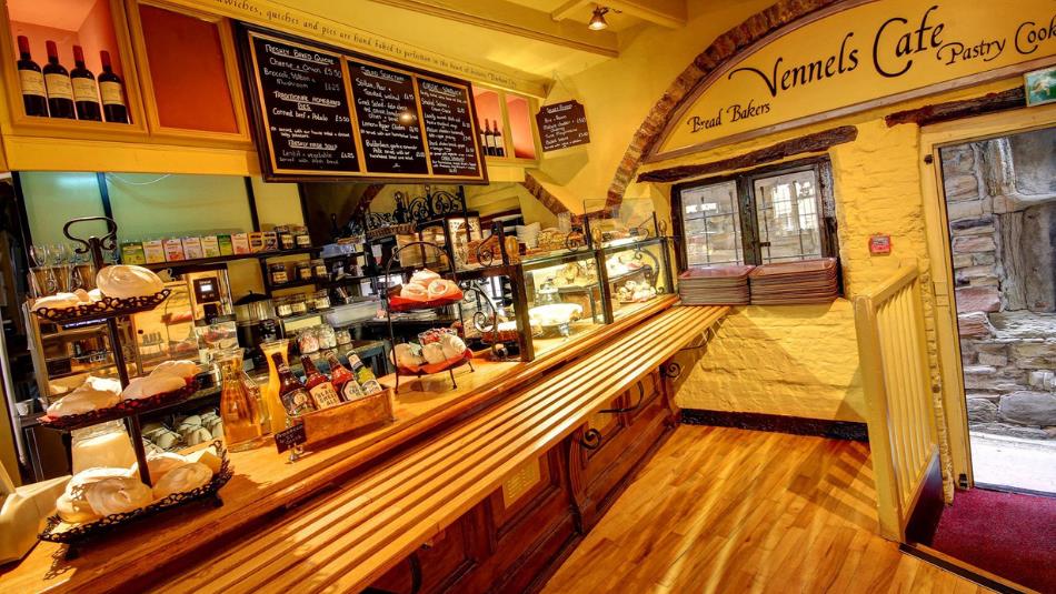 View of the serving counter inside Vennels Cafe.
