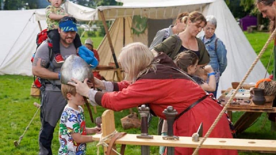 Staff and children dressed up as Vikings at Ushaw Historic House, Chapels and Gardens