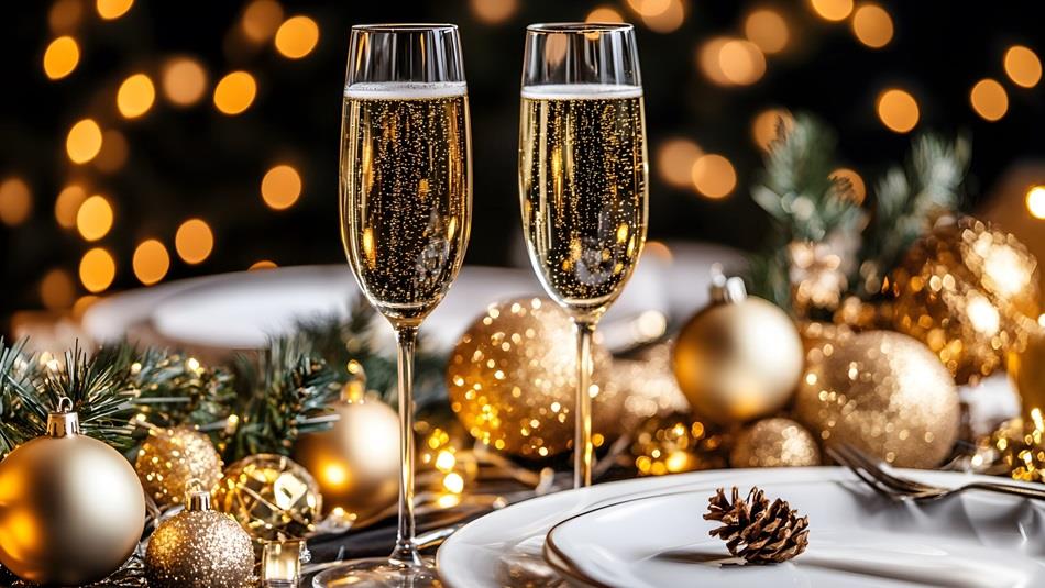 Table set for Christmas Day lunch with two glasses of champagne at the Radisson Blu Durham