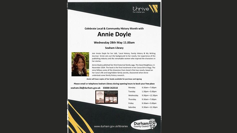 details of the event with an image of Annie Doyle