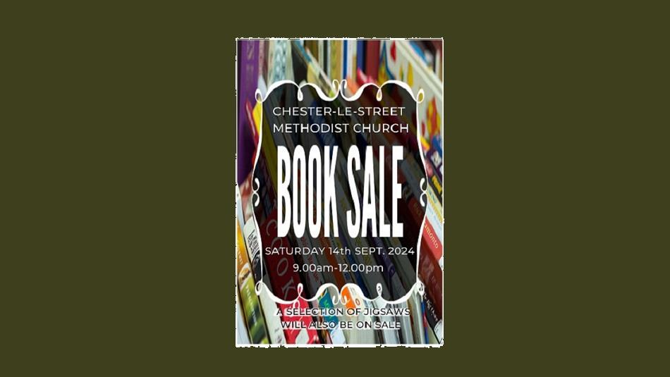 Book Sale advertising poster showing date and time of event