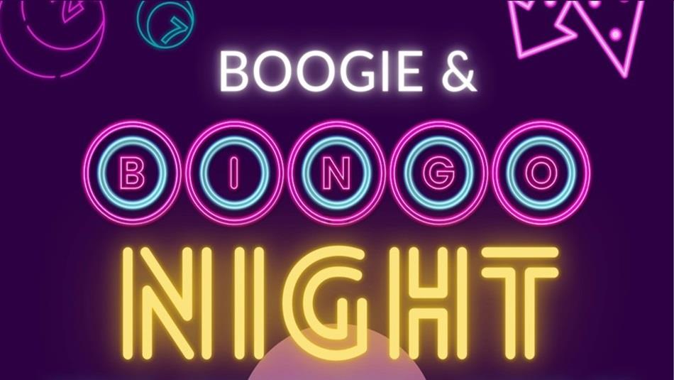 The wording Boogie & Bingo night in colourful letters