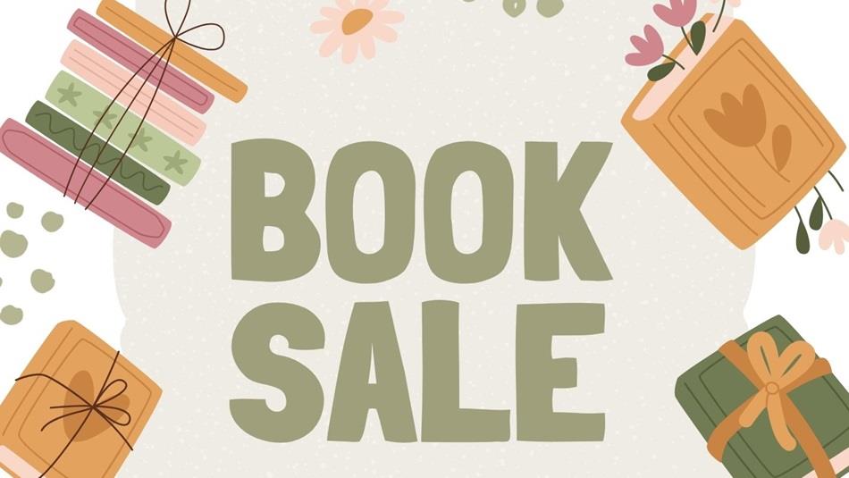 The wording Book Sale with illustrations of books