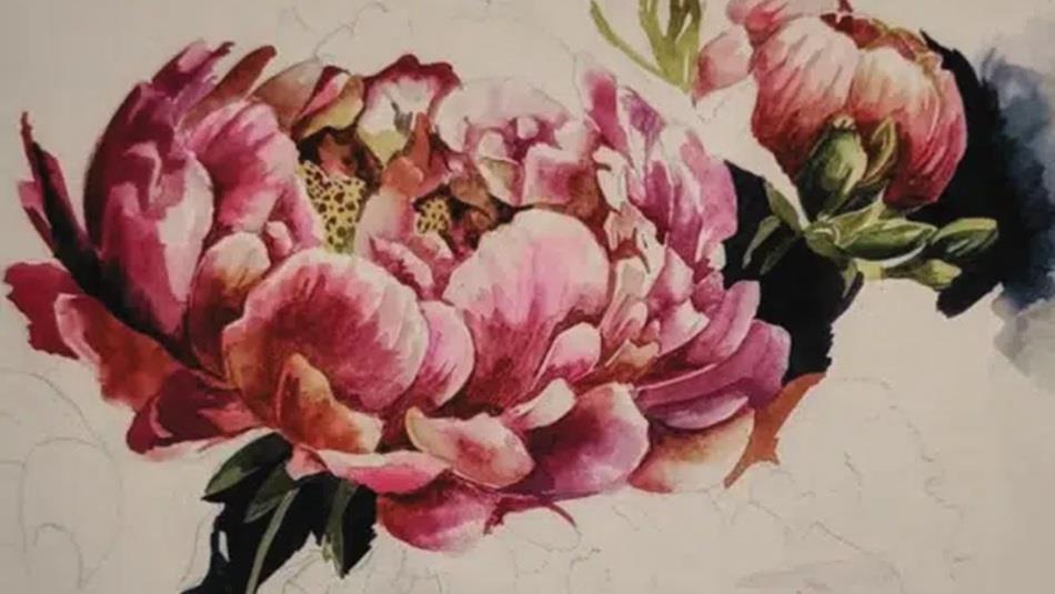 Painting of a pink flower