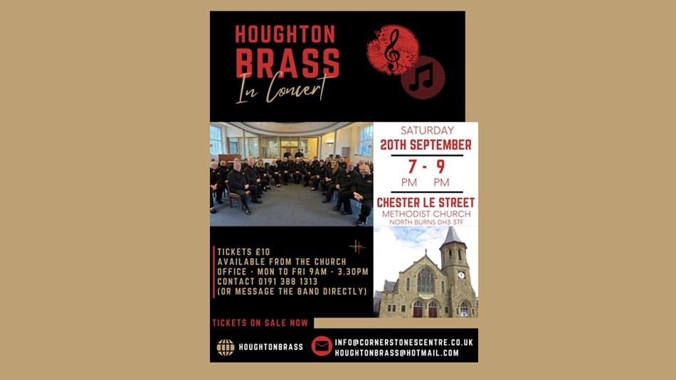 Poster advertising the event with date and time and image of the band and church
