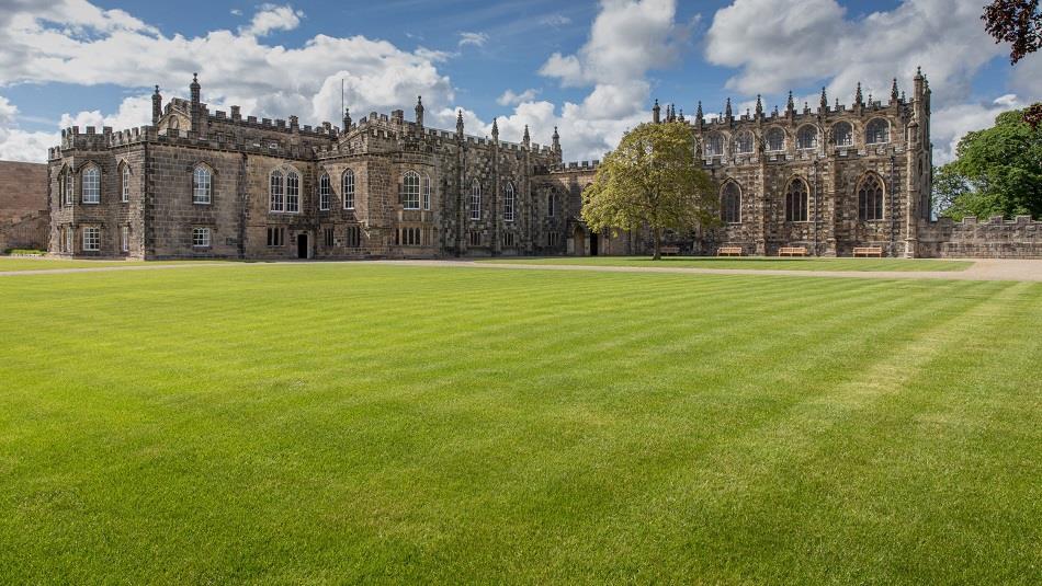 Auckland Palace exterior with lawn area to foreground