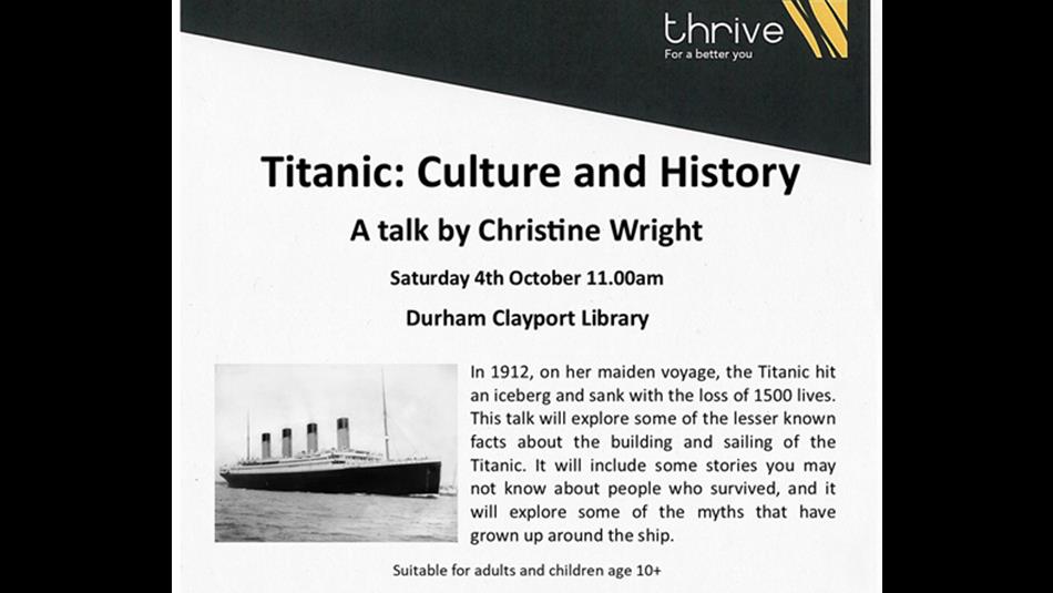 Black and white photo of the Titanic. Titanic: Culture and History - A talk by Christine Wright.