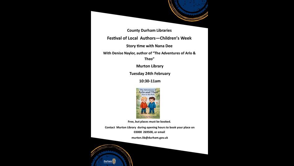 Poster with details of event with an image of the book Arlo and Theo Fun in the Park