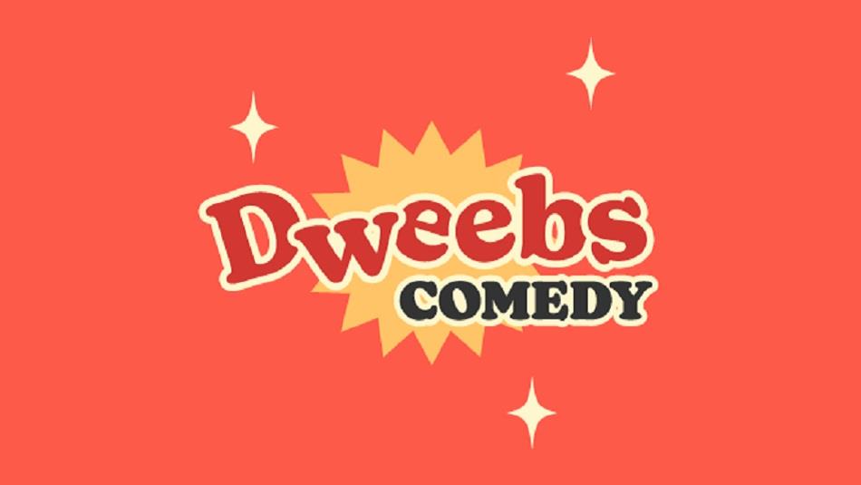 Dweebs Comedy in cartoon print on an orange background