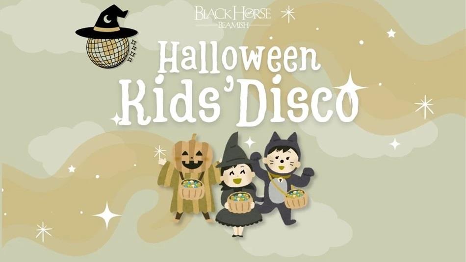 Cartoon images of children dressed in Halloween costume with the wording Halloween Kid's Disco