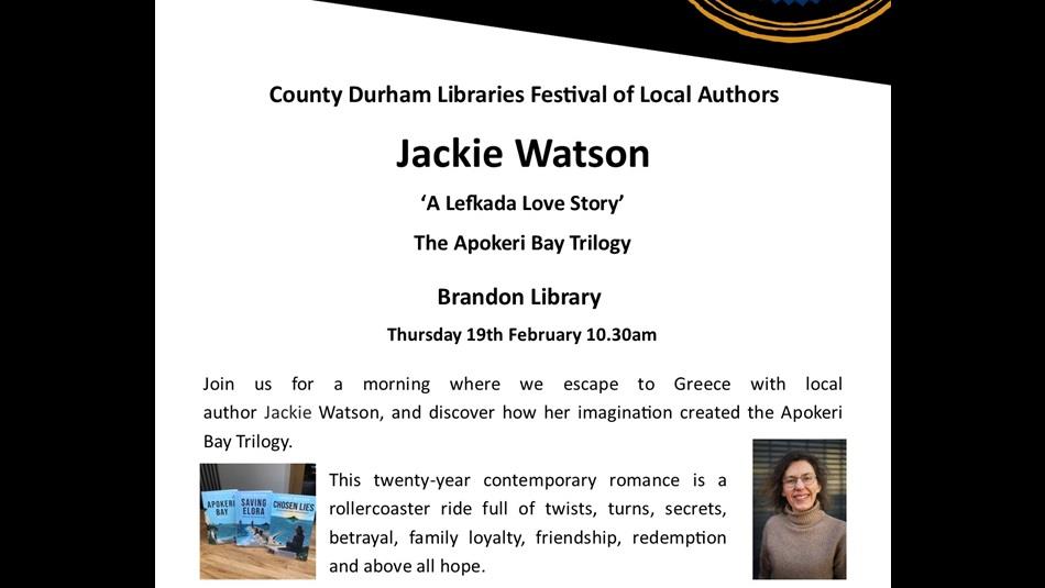 Photos of Jackie Watson and her Apokeri Bay Trilogy, 'A Lefkada Love Story'.