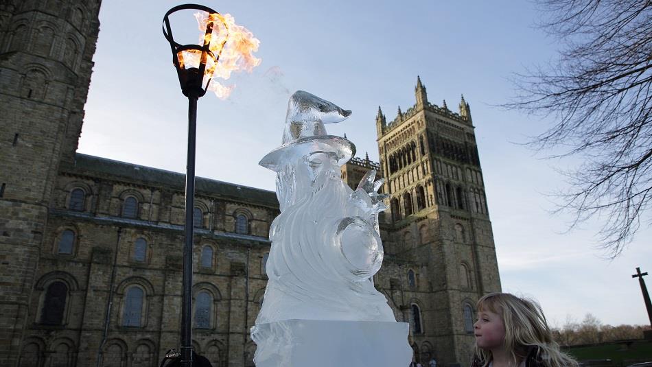 Ice sculpture in front of Durham Cathedral