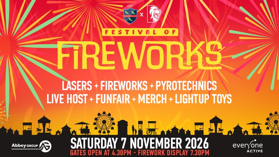 Festival of Fireworks - Graphic image of a silhouette of a fairground against an orange sky full of fireworks.