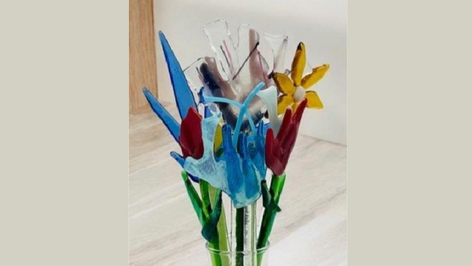 Fused glass flowers in a vase