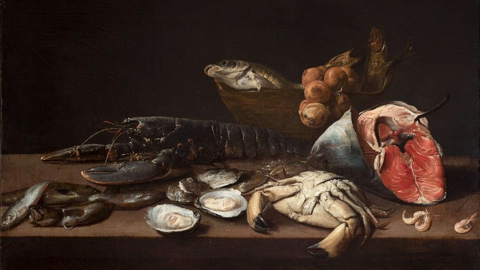 Francisco Barranco Still Life with Fish Shellfish and Onions