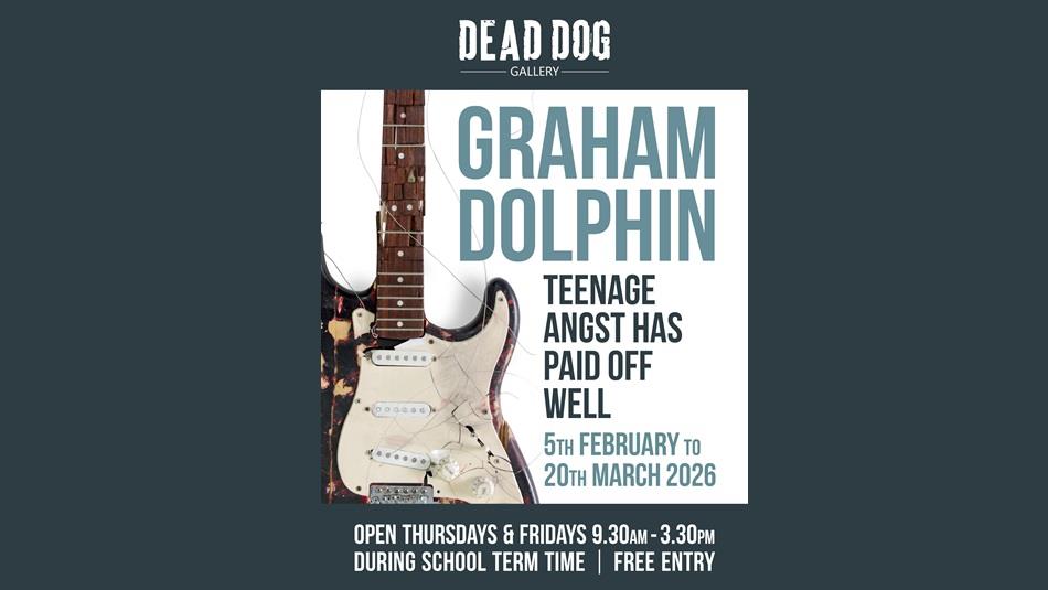 Advertising poster with details of event and an image of a guitar.