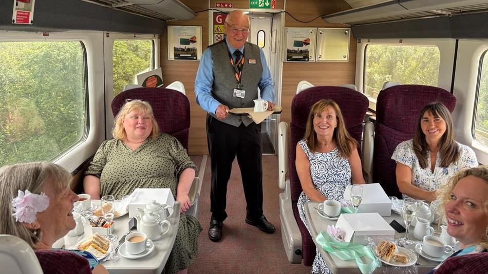 Guests enjoying Afternoon Tea on the Weardale Railway