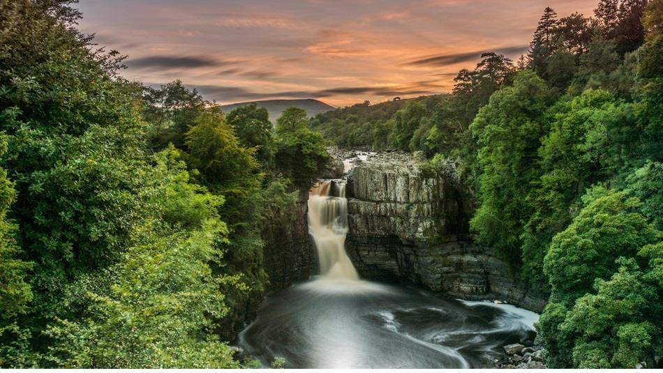 High Force Waterfall at sunset