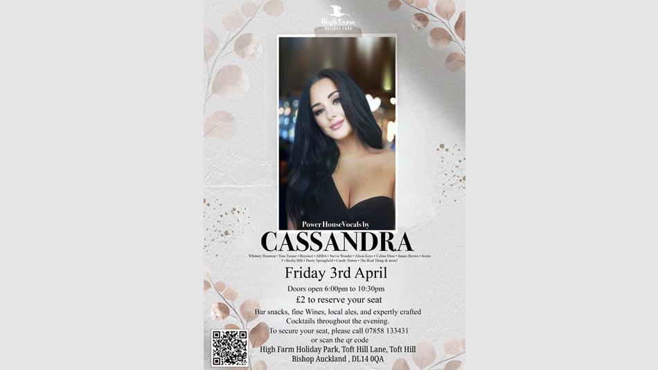 Cassandra poster, with image, date, time and details of event.