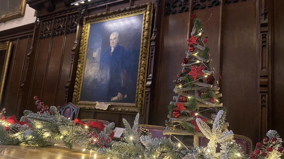 The Great Hall in Durham Castle, decorated for Christmas