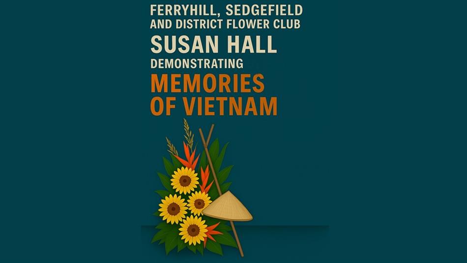 Details of event with image of sunflowers straw hat and cane