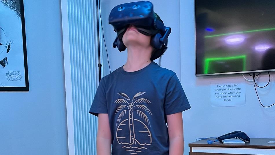 Child wearing a virtual reality headset