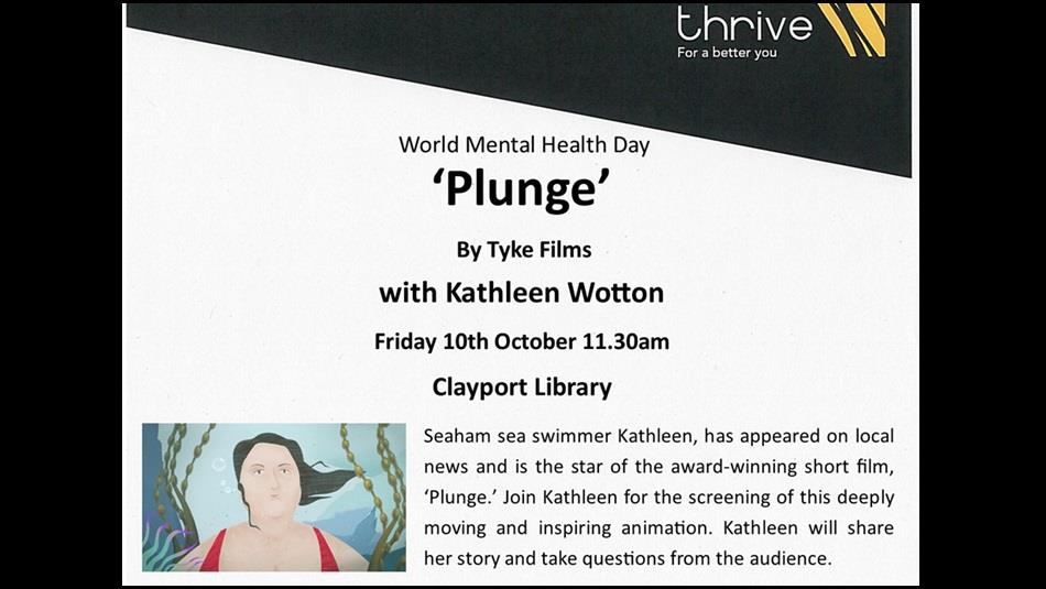Graphic image of a woman swimming in the sea, surrounded by seaweed.