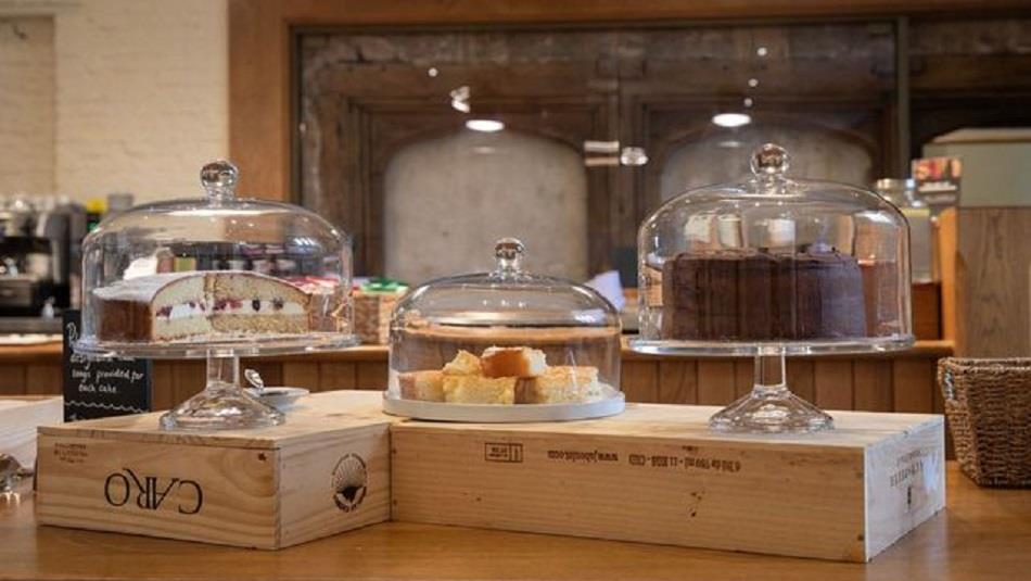 Cakes on display at the Bishop's Kitchen