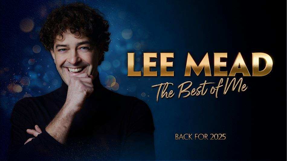 photo of Lee Mead in black against blue background