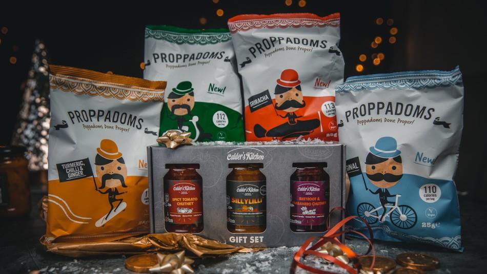 A selection of proppadoms and chutney gift sets