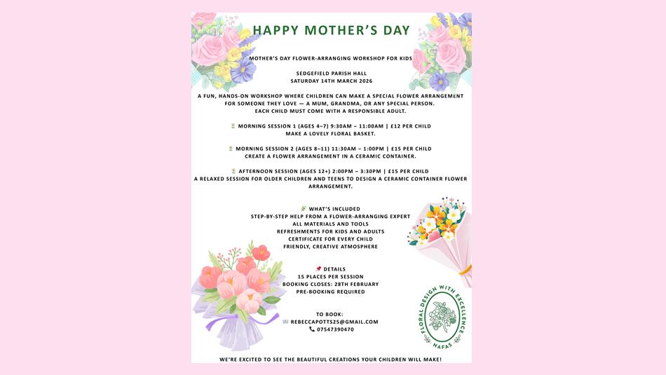 Poster advertising event, decorated with flowers