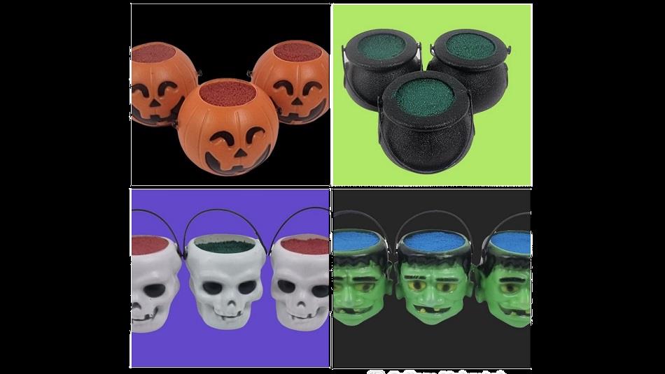 Halloween Bath Bombs in the shape of pumpkins, skulls, cauldrons and incredible hulk