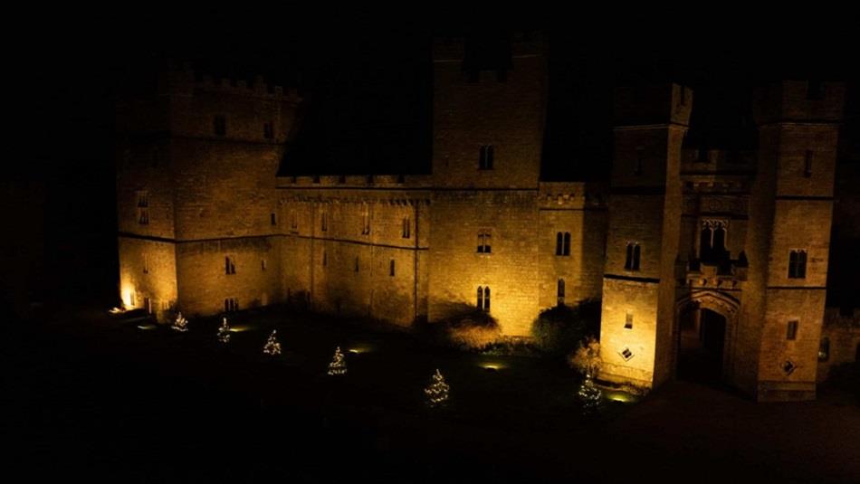 Raby Castle lit up at night