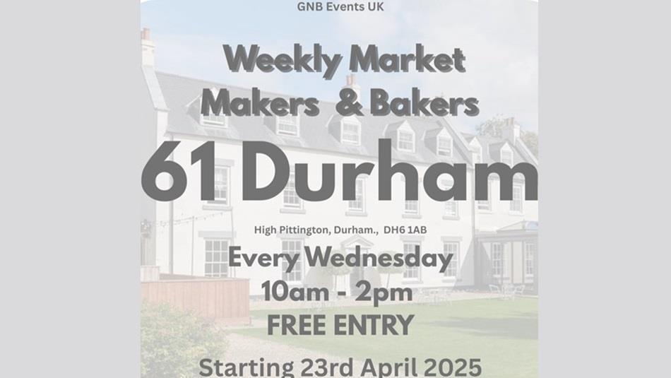poster with details of market with an image of 61 Durham in the background