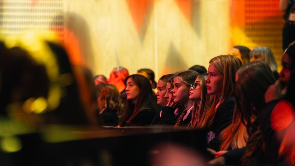 An audience watching a performance of WOW part of the S&DR200 festival