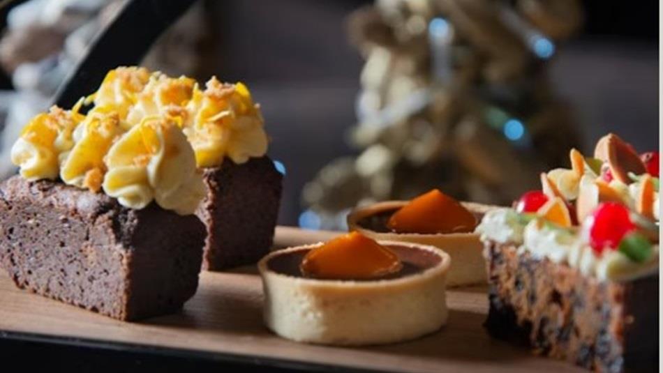 A plate of desserts, festive afternoon tea at Seaham Hall