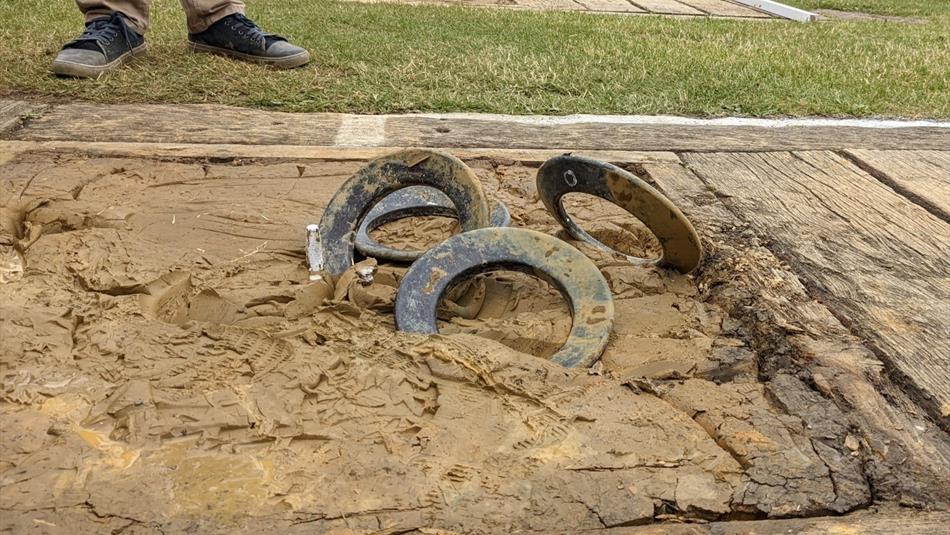Rings in the sandpit after a game of Quoits at Beamish, The Living Museum of the North.