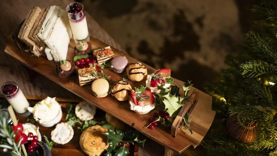 A festive afternoon tea at the High Force Hotel, a selection of cakes, sandwiches and scones