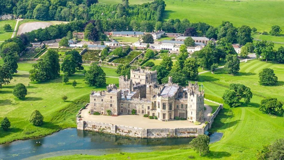 Aerial view of Raby Castle and grounds