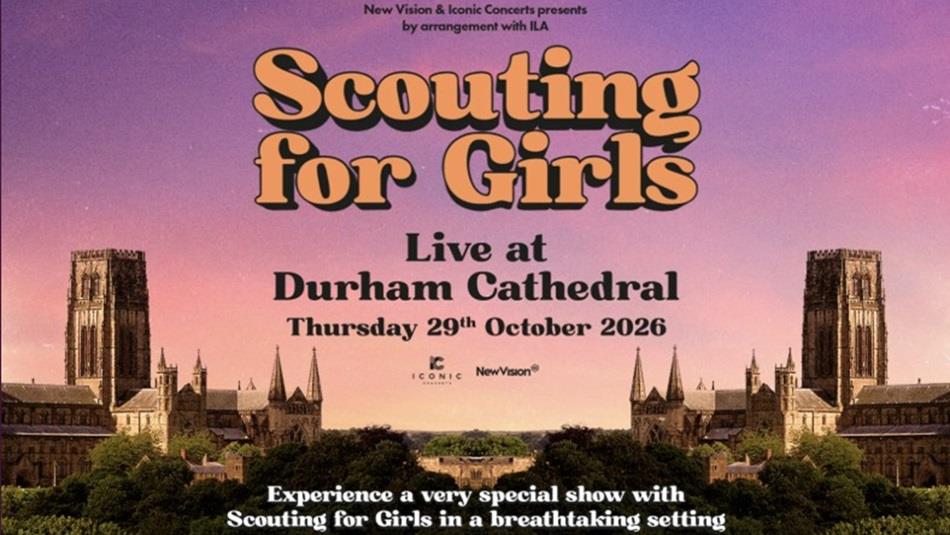 Scouting for Girls concert poster with image of Durham Cathedral.