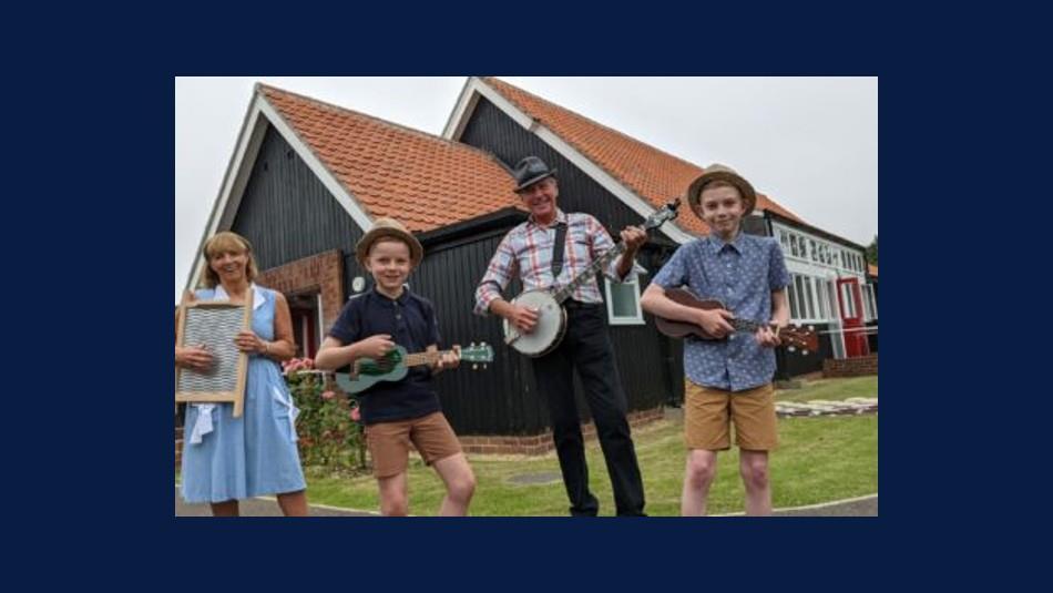 skiffle band and young boys playing ukuleles at Beamish, The Living Museum of the North