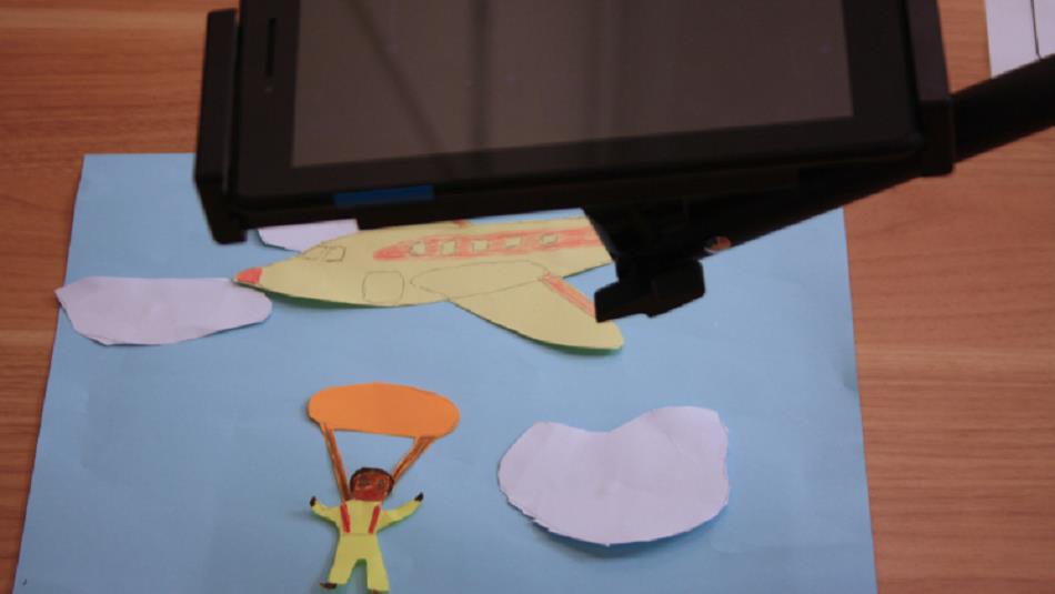 Stop Motion Animation at Ushaw: a skydiver jumping from a plane amongst the crowds.