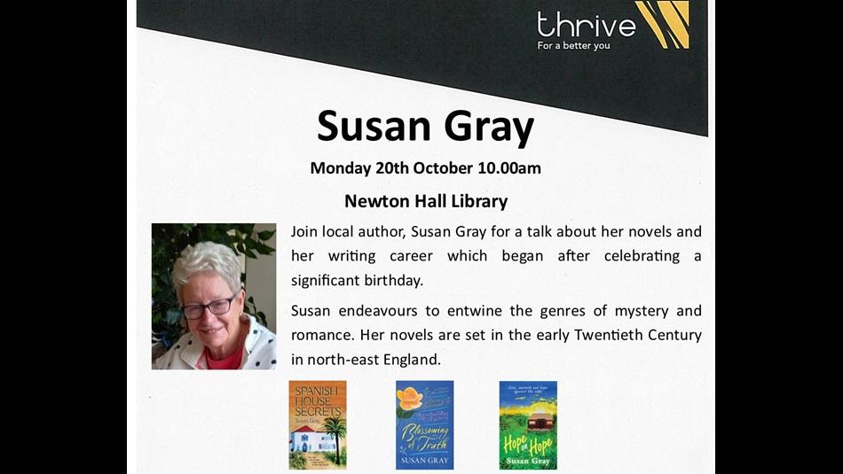Photo of Susan Gray, and three of her novels.