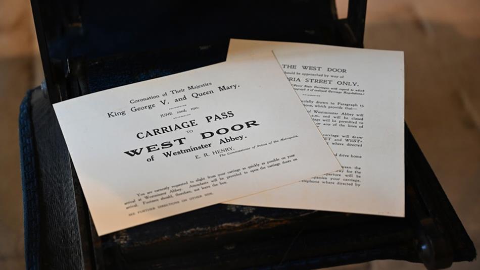 Carriage pass to 'West Door of Westminster Abbey'