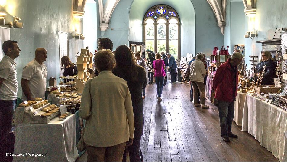 People enjoying Brancepeth Castle Christmas craft fair.